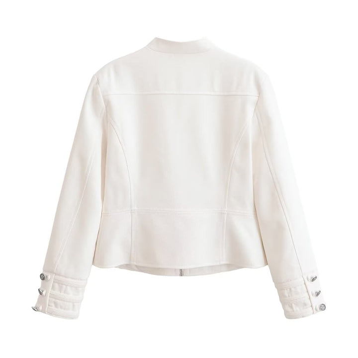 Damen Kurze Uniformjacke mit Stehkragen, Zierriegeln und Metallknopf‑Detail Echo Archiv