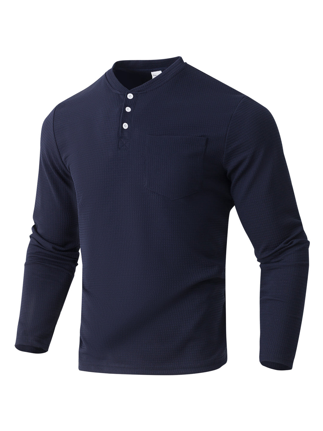 Herren Langarm Henley mit Waffelstruktur und Brusttasche thermisches Langarmshirt – Marzano