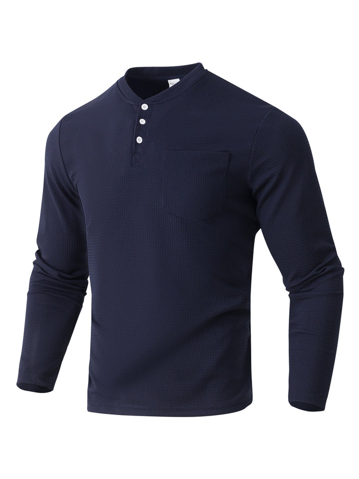 Herren Langarm Henley mit Waffelstruktur und Brusttasche thermisches Langarmshirt – Marzano