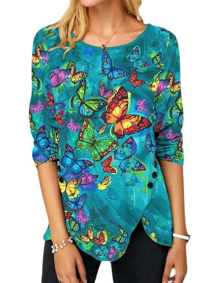 Damen Langärmeliges Oversize-Sweatshirt mit abstraktem Aquarell-Mosaikprint – Avérine