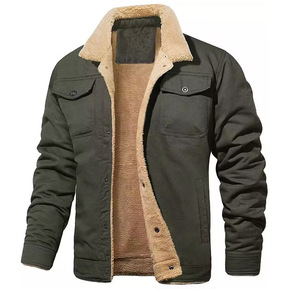 Herren Gefüttertes Canvas-Überhemd mit durchgehendem Sherpa-Innenfutter, Brusttaschen und Overshirt-Schnitt – Taviero