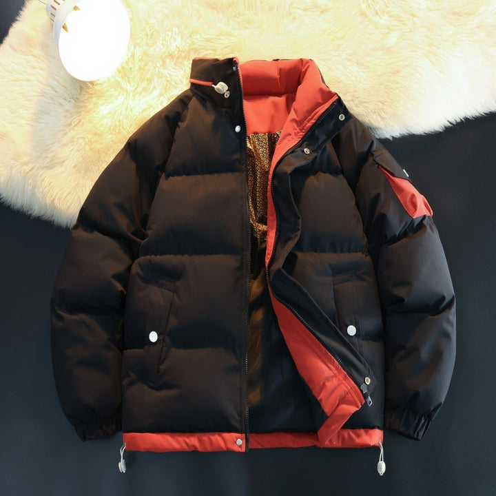 Herren Wattierte Daunenoptik-Outdoorjacke mit hohem Stehkragen, Kontrast-Innenfutter & Ärmeltasche Echoarchiv