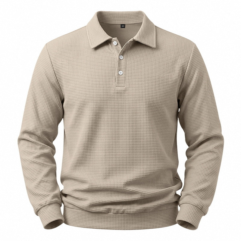 Herren Langarm-Poloshirt mit Waffelstruktur und Baumwollmix Echoarchiv