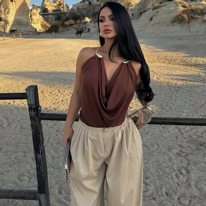 Damen Wickeltop mit raffiniertem Ausschnitt und eleganter Drapierung Echo Archiv