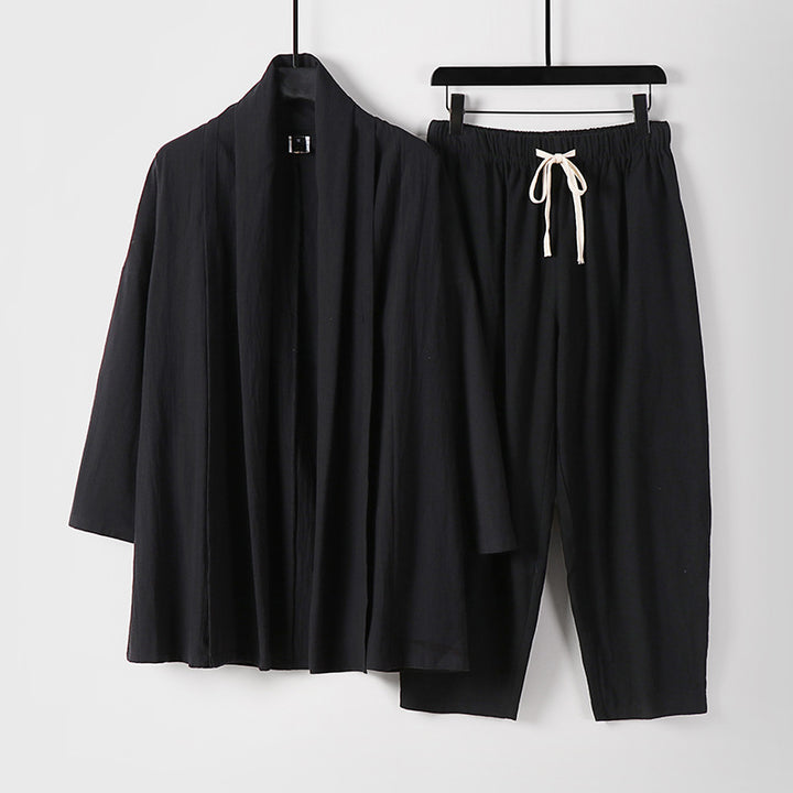 Unisex Lockeres Kimono-Lounge-Set aus leichter Baumwollmischung mit Schalkragen und Kordelbundhose Echoarchiv