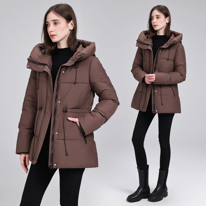 Damen Wattierter Mid‑Length Parka mit Kapuze, Taillenzug und Reißverschlusstaschen Echo Archiv