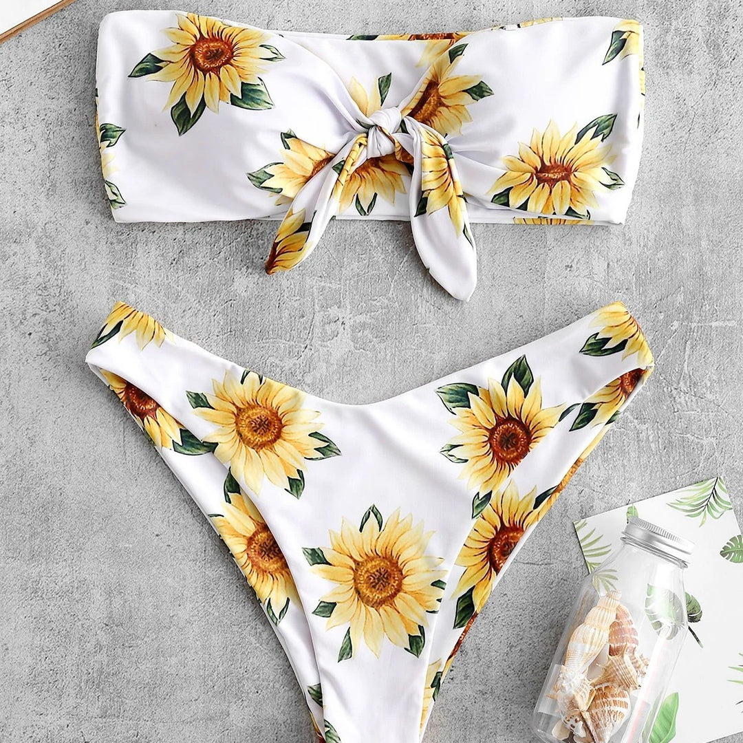 Damen Bandeau-Bikini mit floralem Design und praktischen Knoten Echo Archiv
