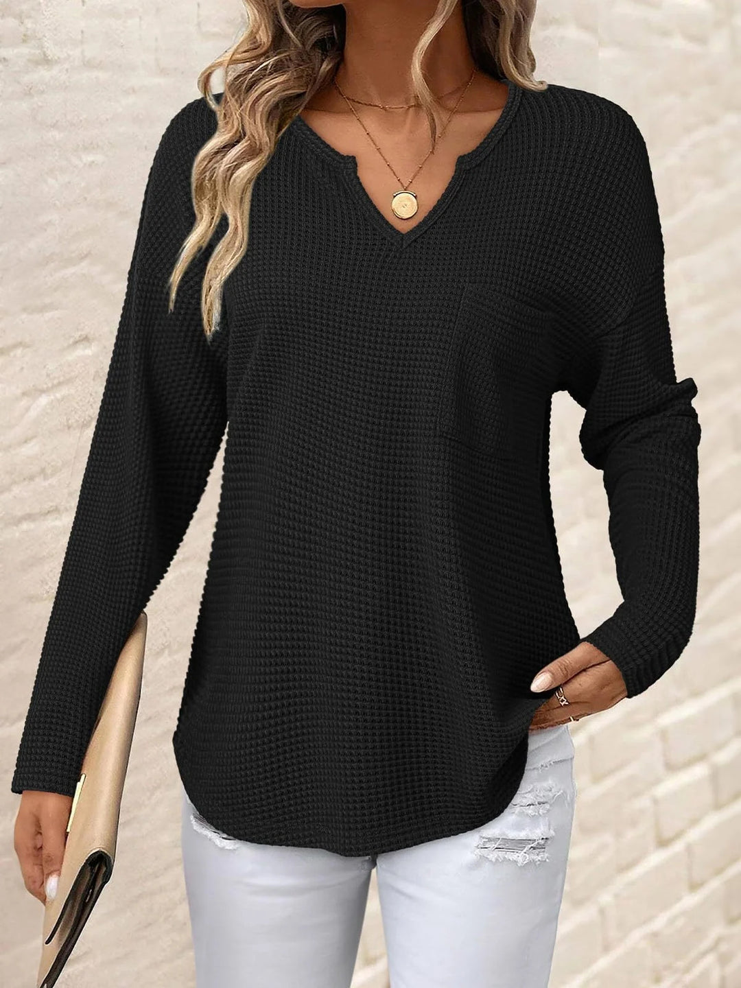 Damen Lässiger V-Ausschnitt Pullover mit Taschen Echo Archiv