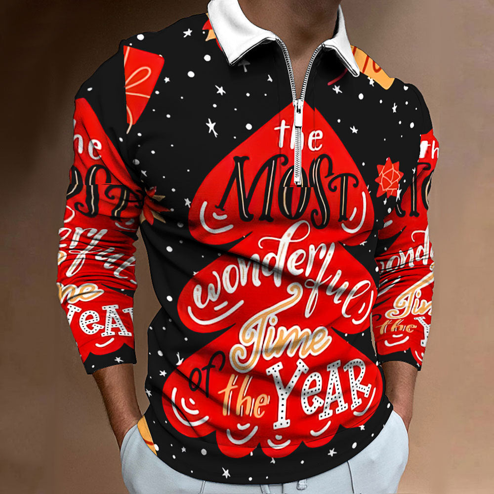 Herren Langarm Poloshirt mit festlichem Weihnachtsmotiv Echoarchiv