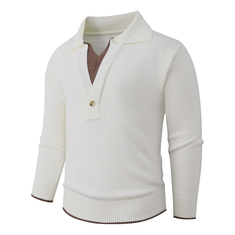 Herren Feinstrick-Pullover mit Polokragen und Ein-Knopf-Halbblende Echo Archiv