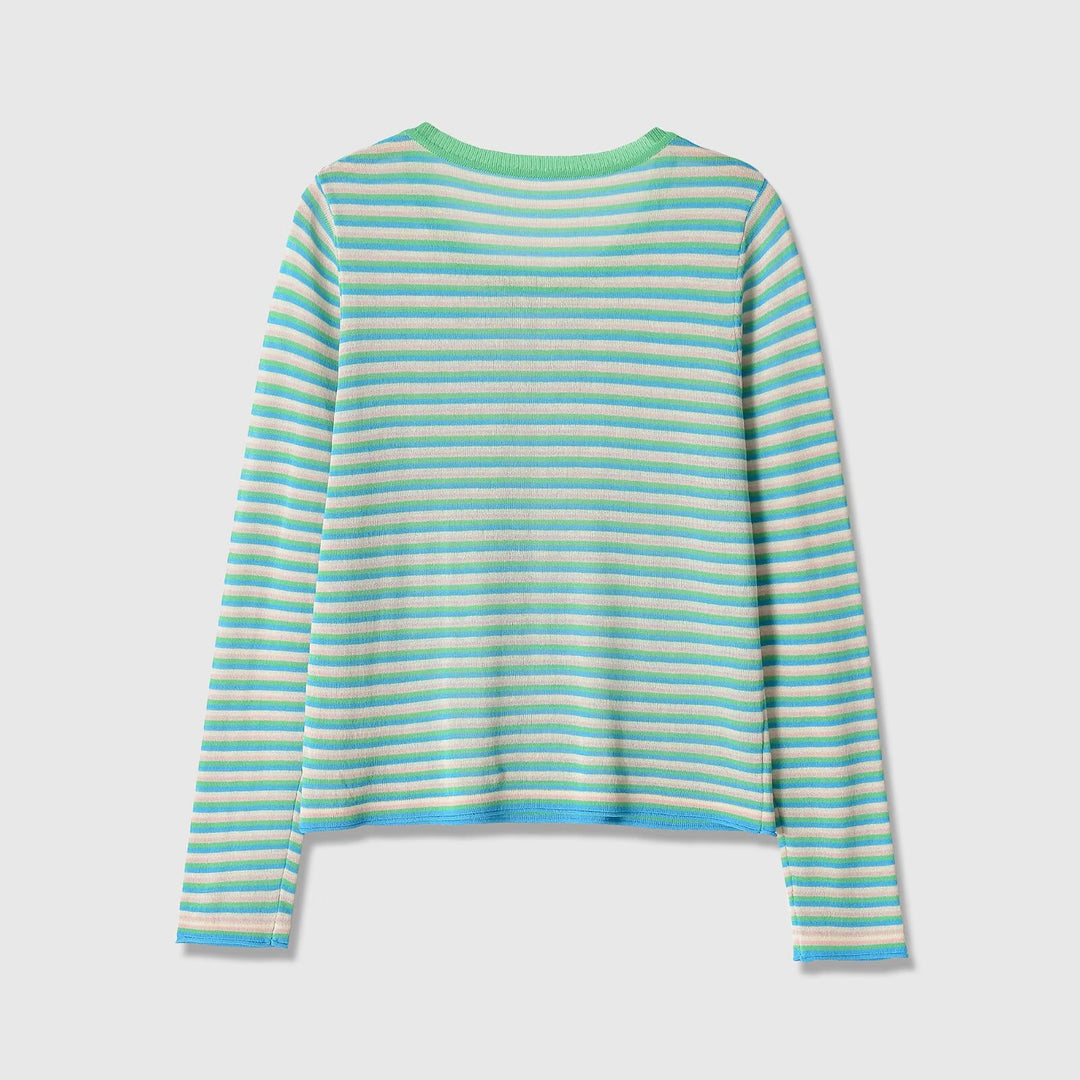 Damen Gestreiftes Feinstrick-Langarmshirt mit Rundhalsausschnitt und figurumspielender Silhouette Echoarchiv