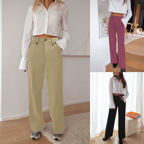 Damen Hochtaillierte Palazzohose mit Bügelfalte, Zierknopfleisten und Eingrifftaschen – Avélisse