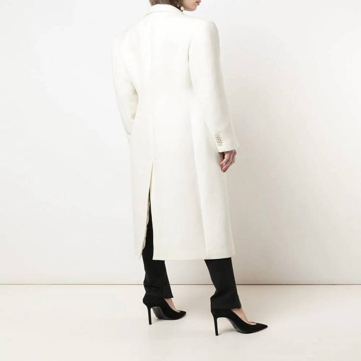 Damen Schmal geschnittener zweireihiger Wollmix‑Longcoat mit markanter Schulter Echoarchiv