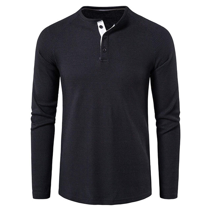 Herren Langarm-Henley-Shirt mit strukturierter Oberfläche und lässigem Knopfdetail Echoarchiv