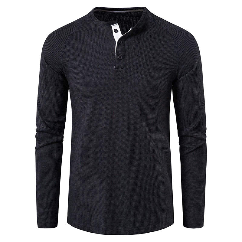 Herren Langarm-Henley-Shirt mit strukturierter Oberfläche Echoarchiv