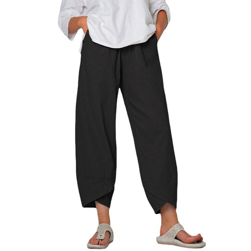 Damen nan lockere Leinenhose mit hohem Bund, Tulpen-Saum und seitlichen Eingrifftaschen Echo Archiv