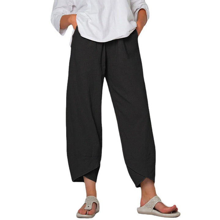 Damen nan lockere Leinenhose mit hohem Bund, Tulpen-Saum und seitlichen Eingrifftaschen Echo Archiv