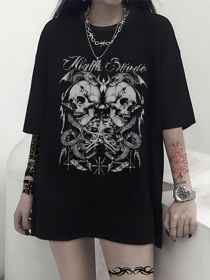 Damen T-Shirt mit künstlerischem Skelettmotiv und einzigartigem Druck Echo Archiv