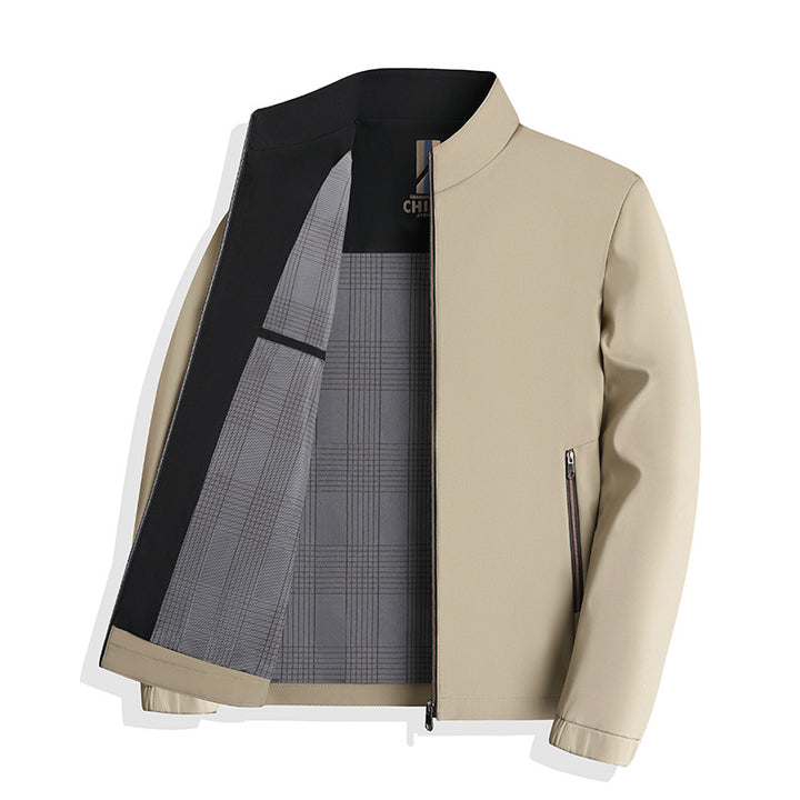 Herren nan leichte Harringtonjacke mit Stehkragen, Reißverschlusstaschen und kariertem Innenfutter Echo Archiv