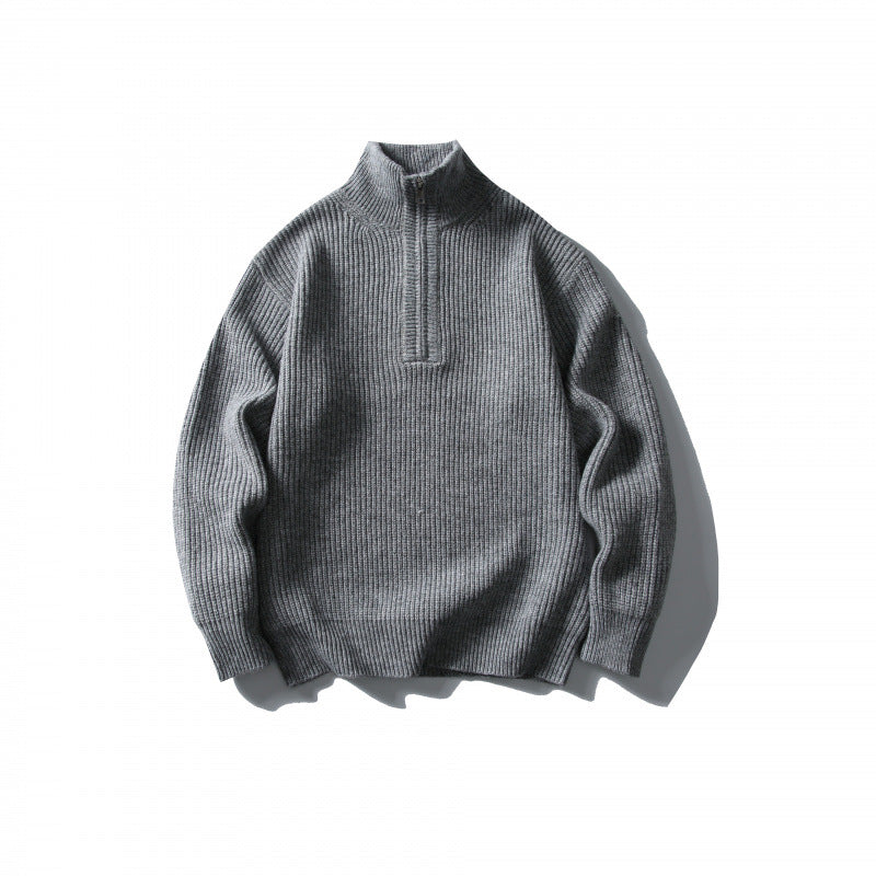 Unisex Strukturierter Halbzip-Strickpullover mit hohem Stehkragen und geripptem Rippstrick Echo Archiv