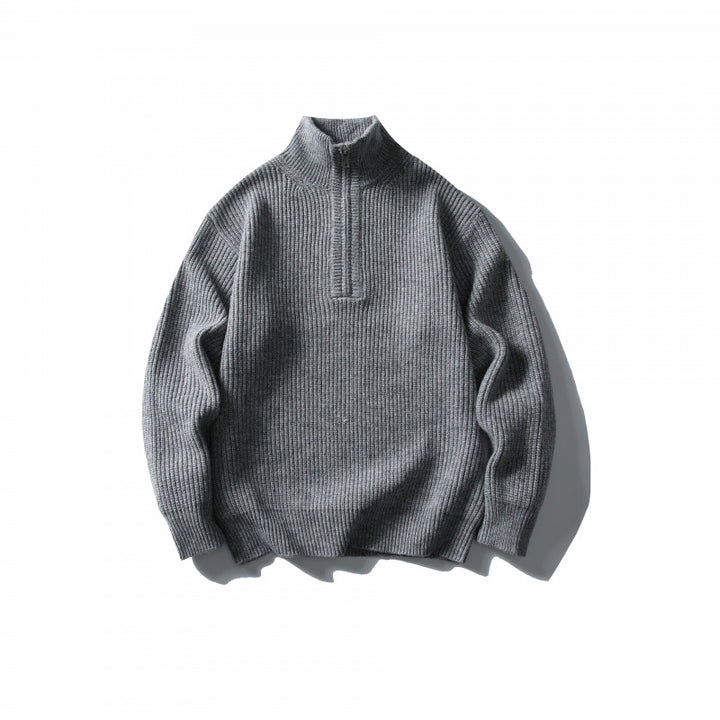 Unisex Strukturierter Halbzip-Strickpullover mit hohem Stehkragen und geripptem Rippstrick Echo Archiv