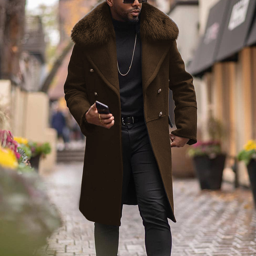 Herren eleganter Wollmantel mit luxuriösem Kunstfellkragen Echoarchiv