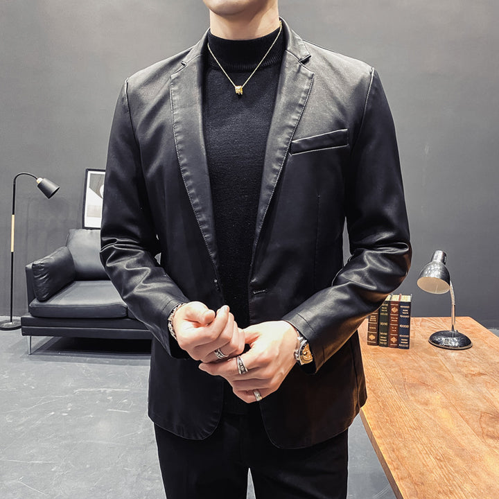 Herren Slim-Fit Lederblazer mit taillierter Silhouette und klassischem Reverskragen Echo Archiv