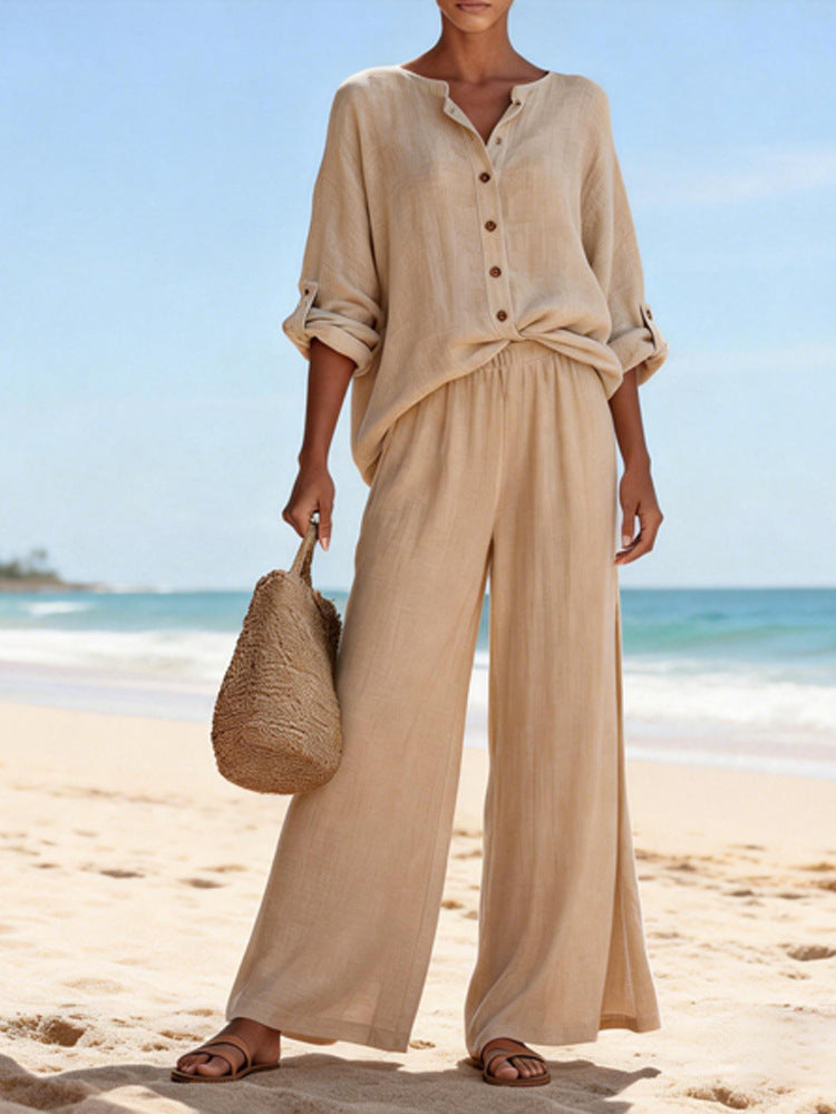 Damen Luftige Leinenbluse und weite Hose Echo Archiv