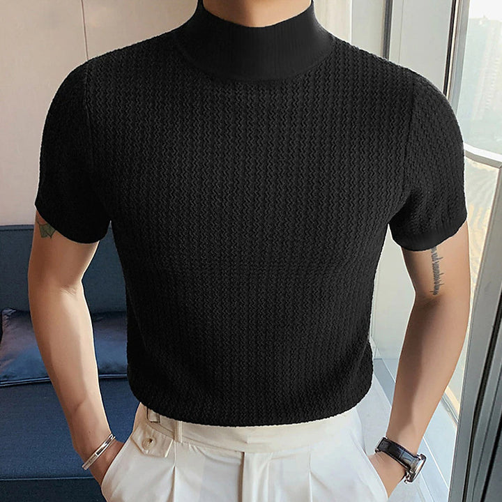 Herren nan kurzärmliges Stehkragen-Feinstrickshirt mit feiner Rippstruktur Echo Archiv