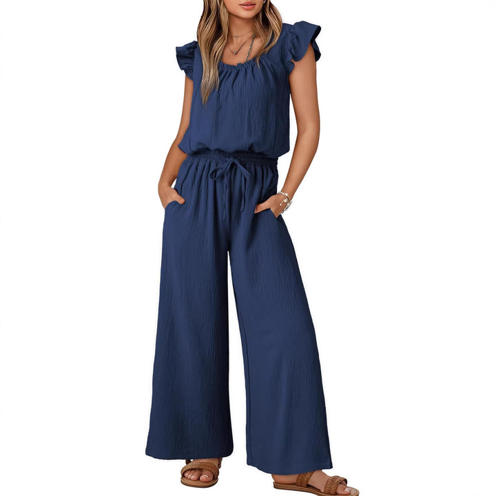 Damen Crinkle-Overall mit weitem Bein, elastischem Taillenbund und Rüschenärmeln Echo Archiv