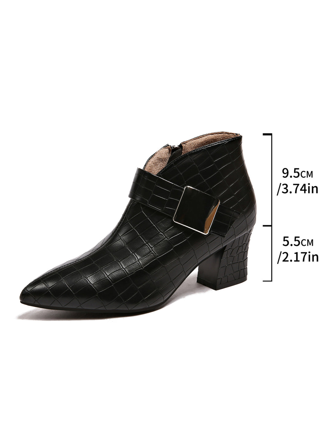 Damen knöchelhohe Stiefelette mit Kroko-Prägung, spitzer Zehenform und dekorativer Schnalle Echoarchiv