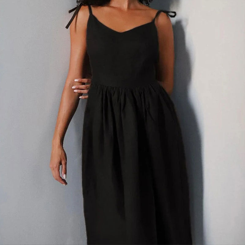 Damen Midikleid mit Spaghettiträgern & Taschen – Élara
