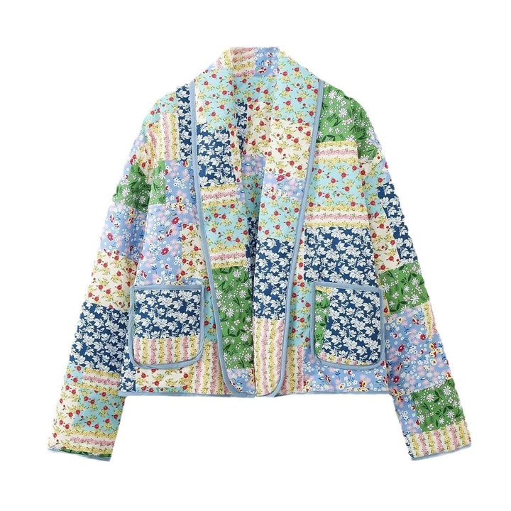 Damen Kurz geschnittene gesteppte Patchworkjacke mit aufgesetzten Taschen Echo Archiv