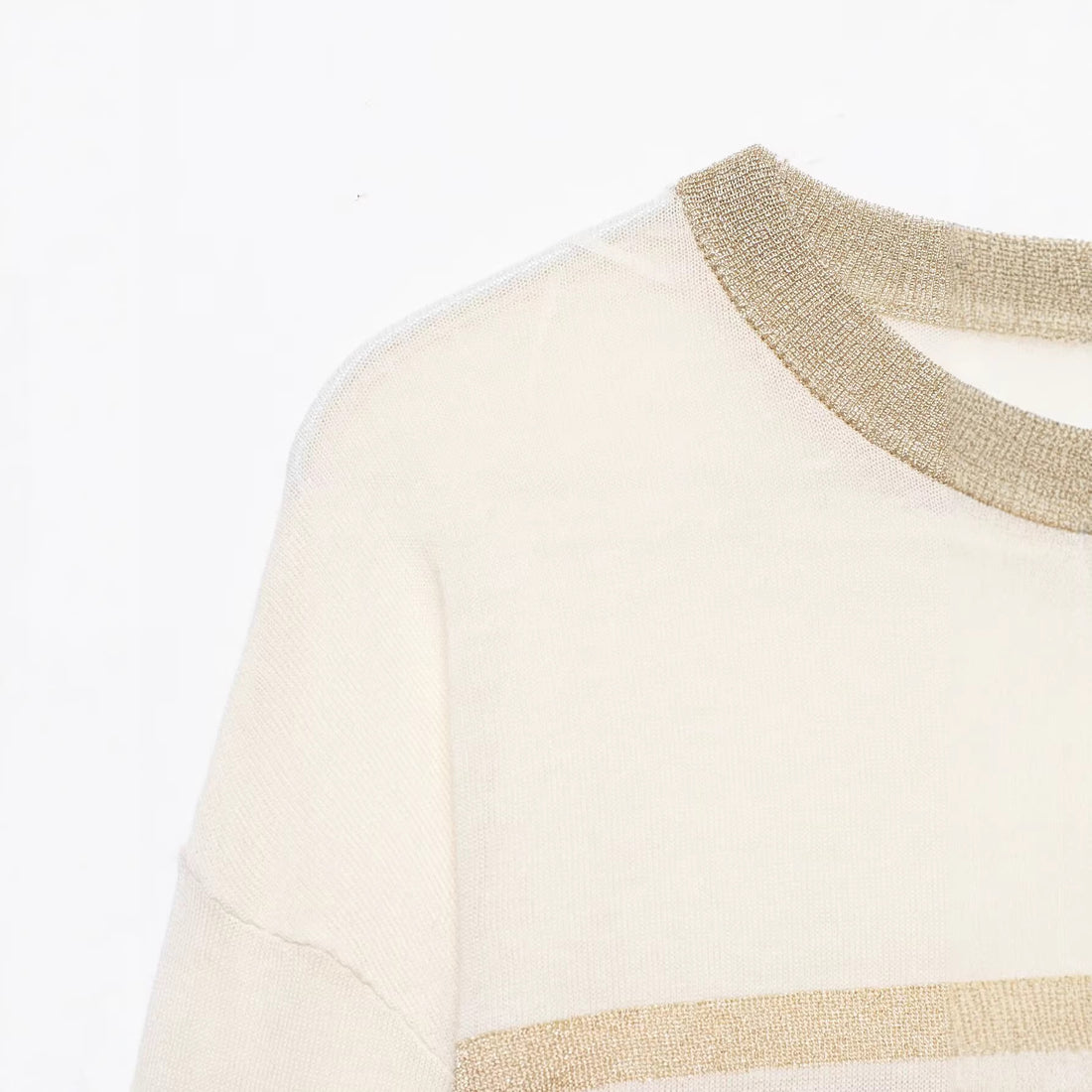 Damen Leichter gestreifter Feinstrickpullover mit Metallic‑Streifen und Rundhalsausschnitt Echo Archiv