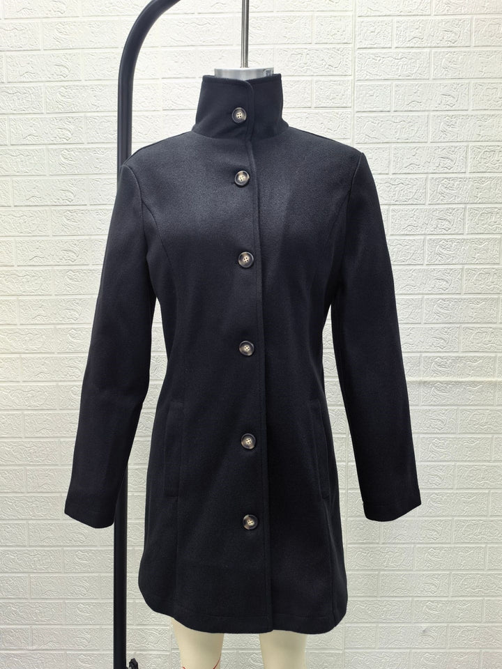 Damen Taillierter Wollmix-Mantel mit Stehkragen, durchgehender Knopfleiste und A‑Linien-Silhouette – Montévia