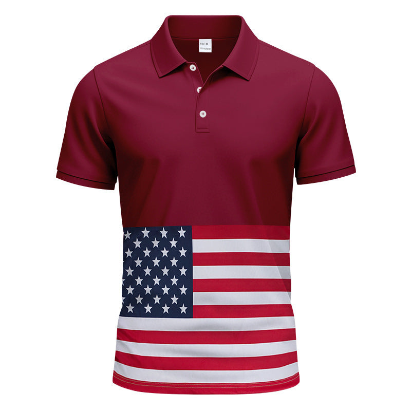 Herren Polohemd mit patriotischem Flaggenmuster und atmungsaktivem Material Echoarchiv