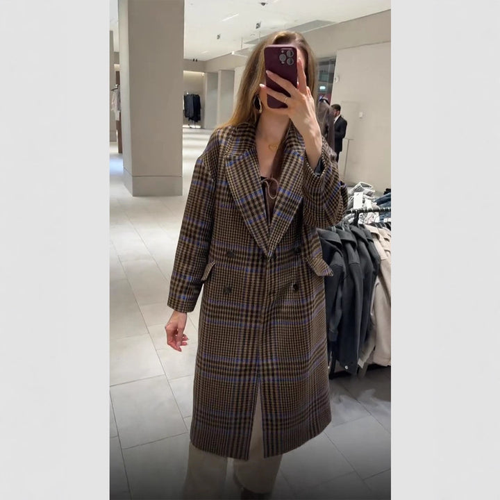 Damen Maxilanger Oversize-Doppelreihiger Mantel mit betonter Schulter und Pattentaschen Echoarchiv