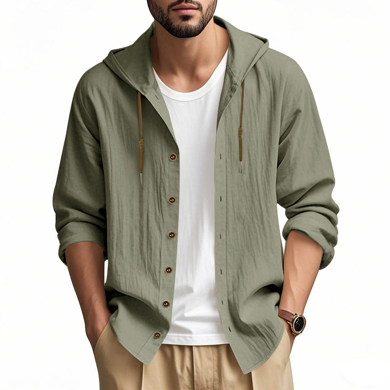 Herren nan leichtes Kapuzenhemdjacke aus Leinenoptik mit durchgehender Knopfleiste Echo Archiv