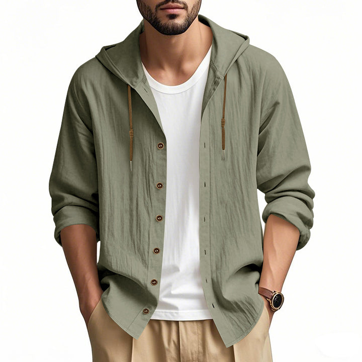 Herren nan leichtes Kapuzenhemdjacke aus Leinenoptik mit durchgehender Knopfleiste Echo Archiv