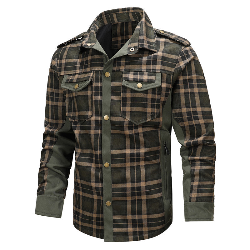Herren Utility-Hemdjacke im Karomuster mit Schulterklappen und Reißverschlusstaschen Echoarchiv