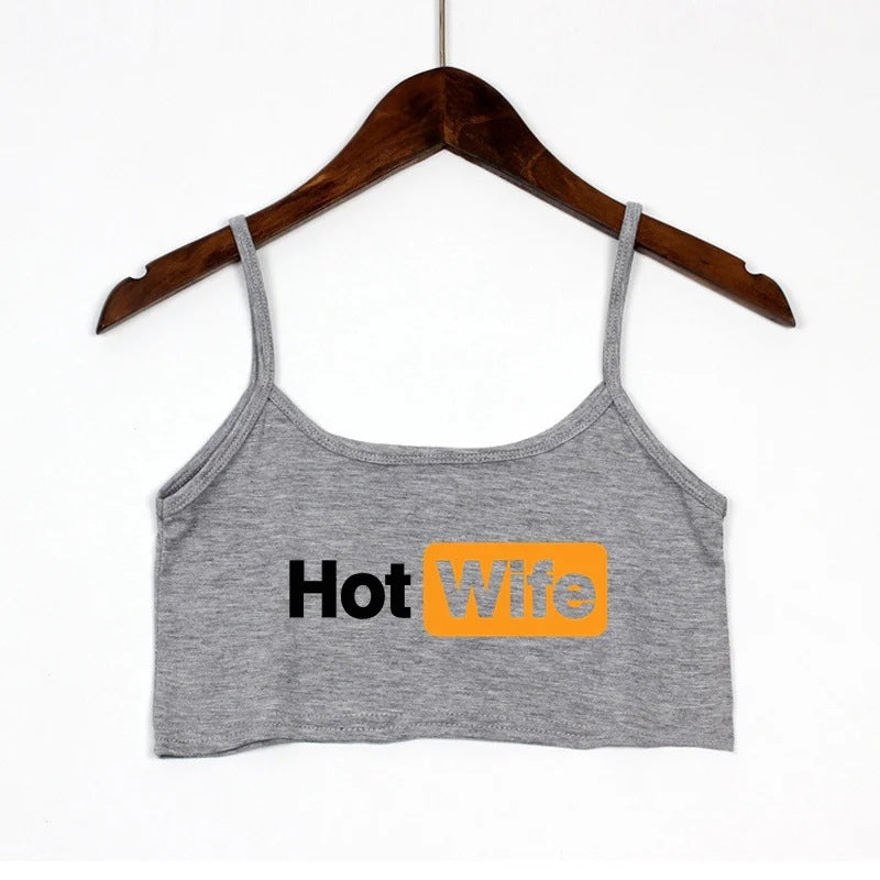Damen Crop-Top mit modernen Schriftzügen und verstellbaren Trägern Echo Archiv
