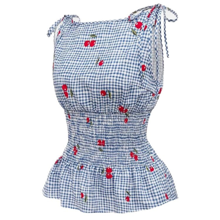 Damen Bluse mit floralem Karo-Muster und Rüschensaum Echo Archiv