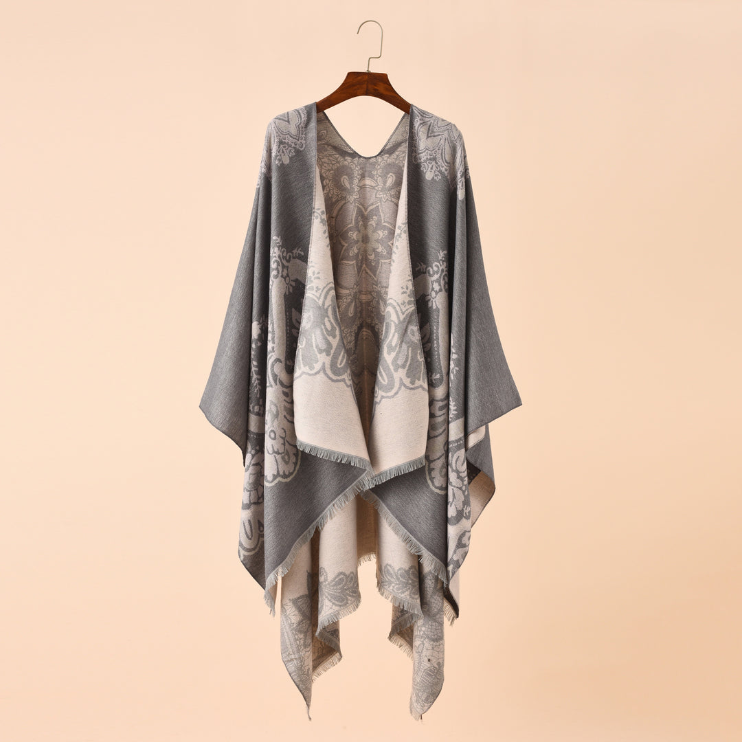 Damen Leichter Jacquard-Überwurf mit kaschmirähnlichem Griff und Fransensaum Echo Archiv