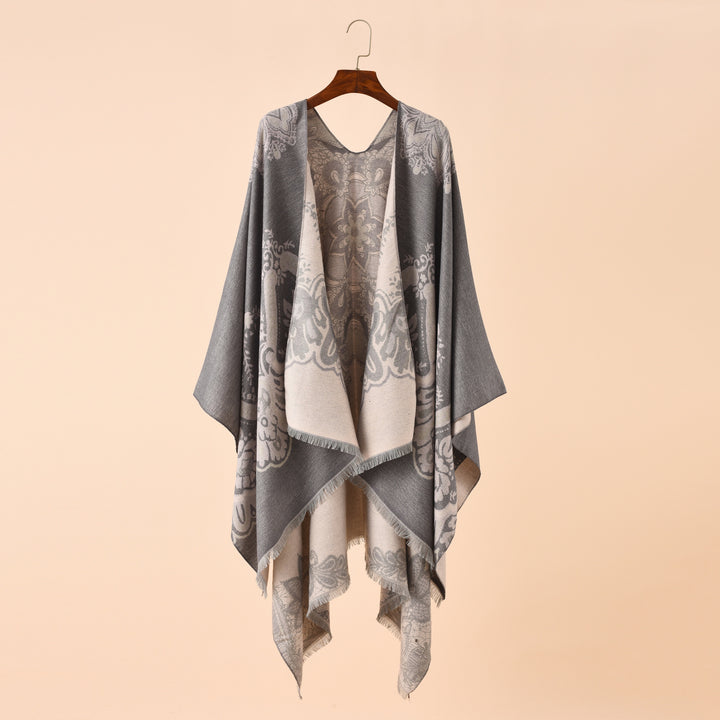 Damen Leichter Jacquard-Überwurf mit kaschmirähnlichem Griff und Fransensaum Echo Archiv