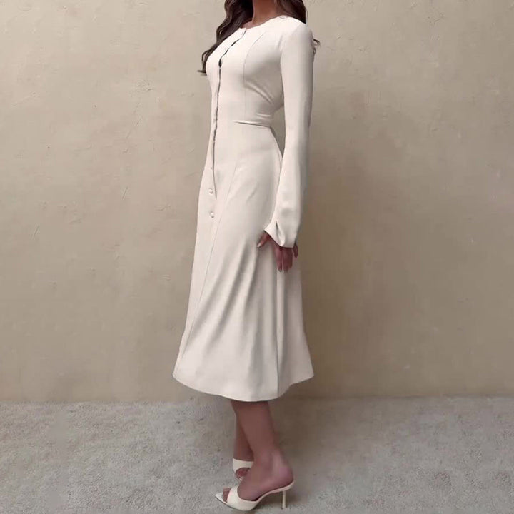 Damen Langärmeliges Midikleid im A Linien Schnitt mit durchgehender Knopfleiste Echo Archiv