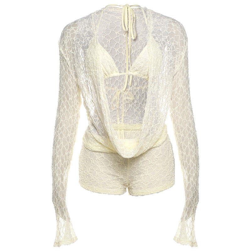 Damen Elegante und luftige Strandbekleidung mit transparenter Spitze Echo Archiv