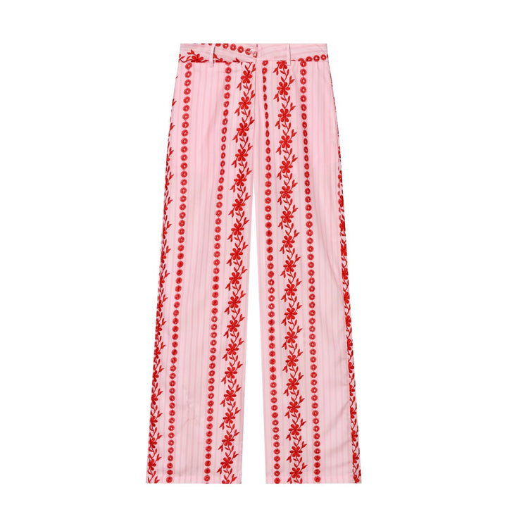 Damen Hochtaillierte Palazzo-Hose mit floraler Stickerei Echo Archiv