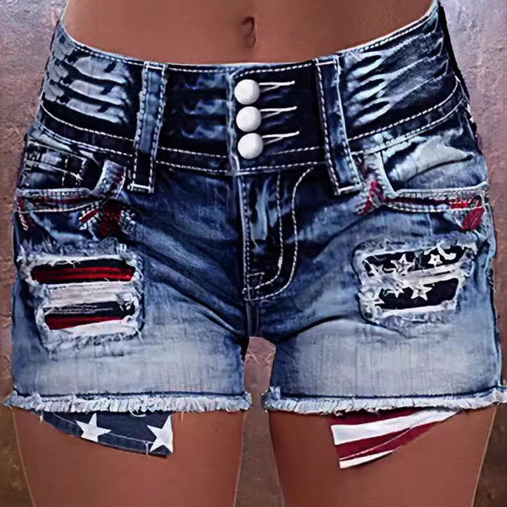 Damen Cargo-Shorts mit stylischen Rissdetails und patriotischen Applikationen Echo Archiv