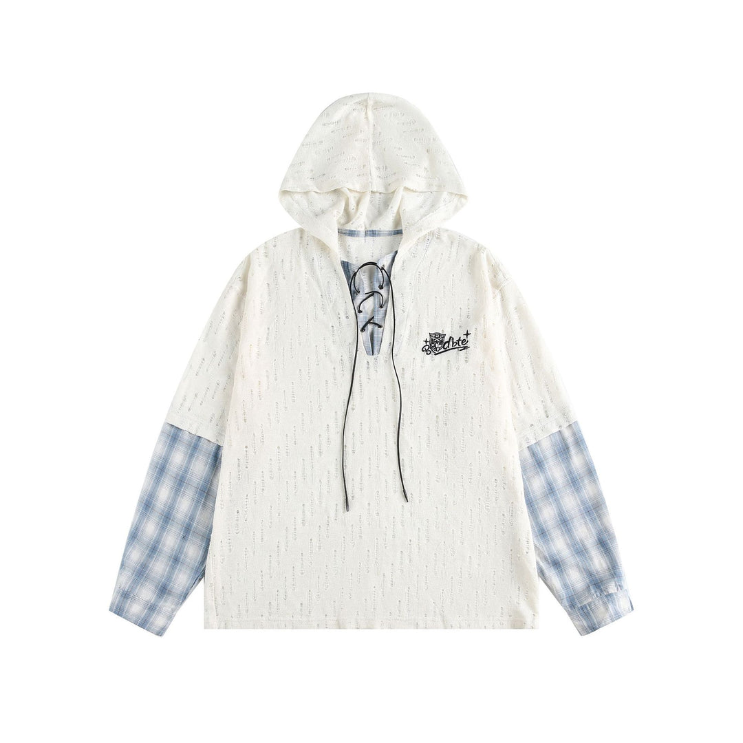 Unisex Lässiger Kapuzenpullover im Layering-Look mit Schnür‑V‑Ausschnitt Echoarchiv