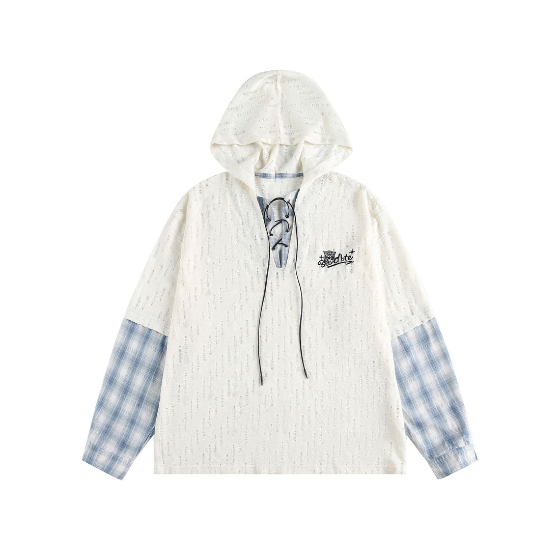 Unisex Lässiger Kapuzenpullover im Layering-Look mit Schnür‑V‑Ausschnitt Echoarchiv